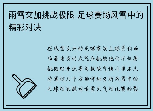 雨雪交加挑战极限 足球赛场风雪中的精彩对决