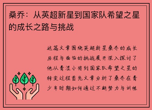 桑乔：从英超新星到国家队希望之星的成长之路与挑战