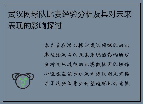 武汉网球队比赛经验分析及其对未来表现的影响探讨